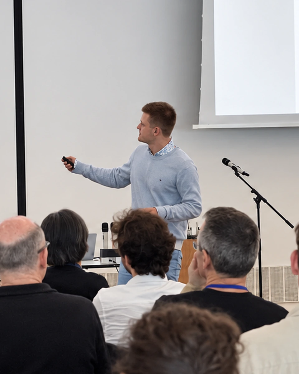 Bastian speaking about memory to an audience